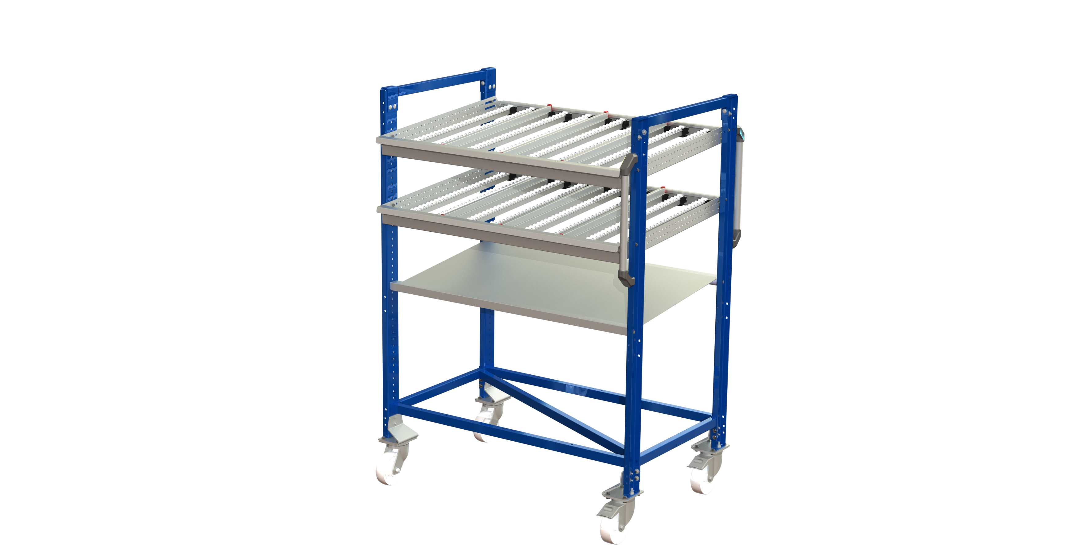 Blue Mobile trolly with gravity shelves