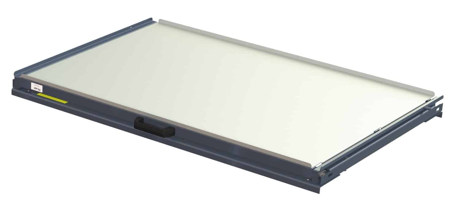 Pull-out unit for pallet rack with steel shelf panel with 70% extension, 200 kg load capacity, front-loaded, long-side handled - image 2