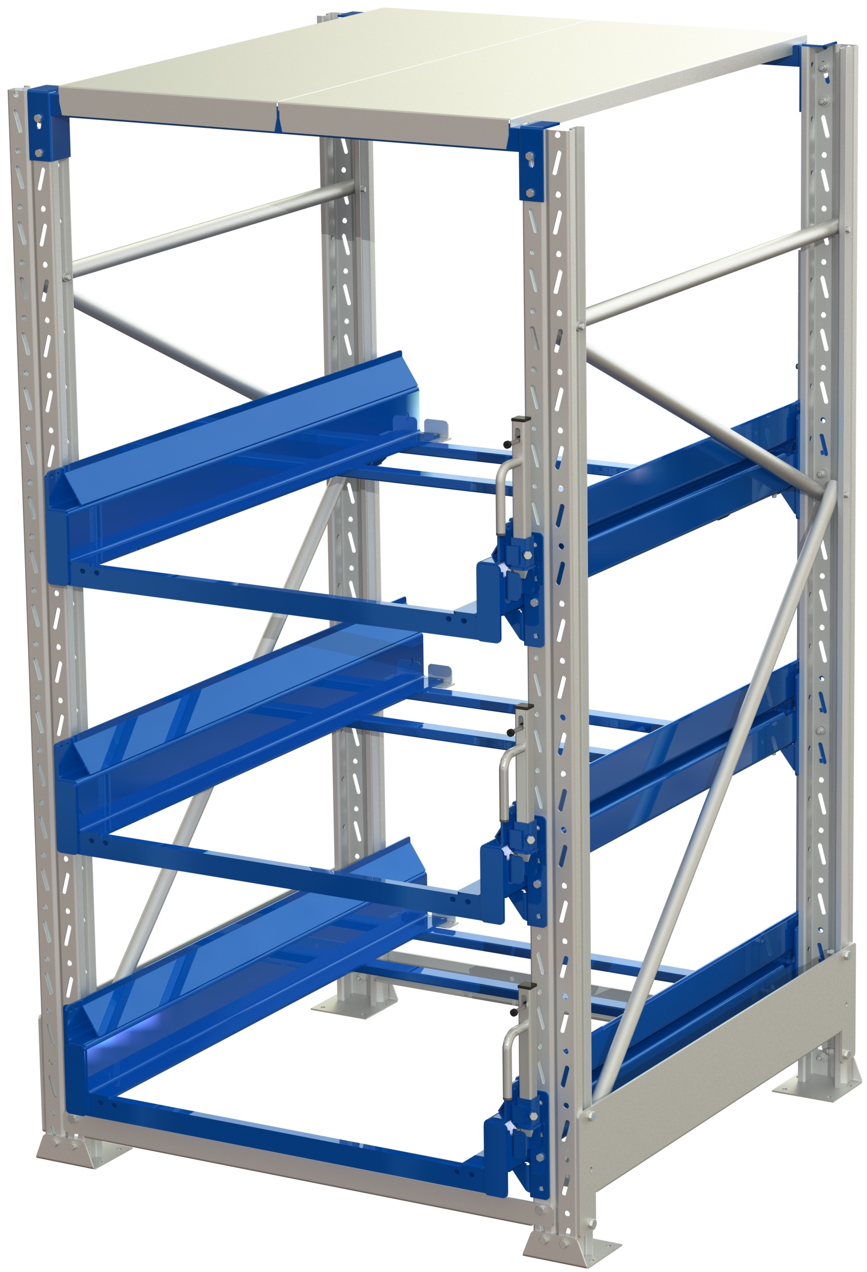 Pallet storage unit, 3 pull-out units, 600kg 70%, with lock ral 5010 - image 2
