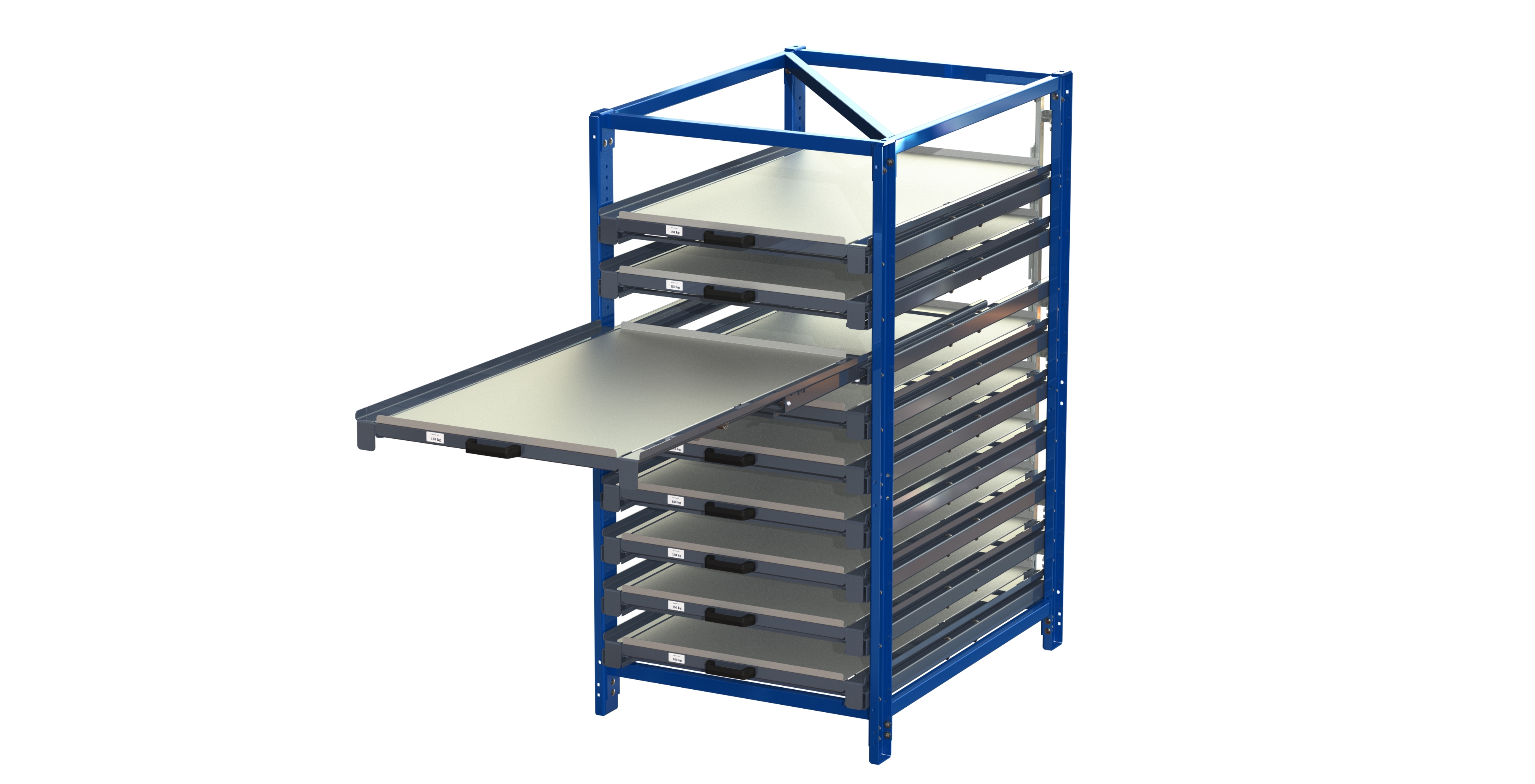 22 1291 compact storage unit with shelf lock shortside forward 70 extension 200kg load capacity 9 shelves