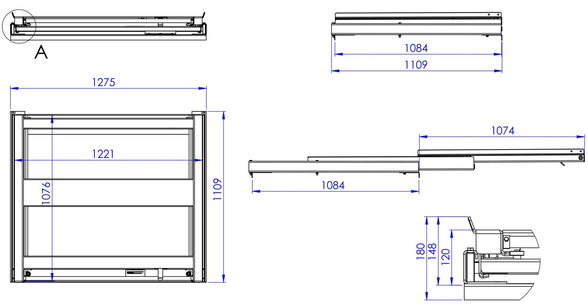 Balkmonterad utdragsenhet med 100% utdragskapacitet, 600 kg lastkapacitet, baklastad, långsideshanterad fin-l - image 2