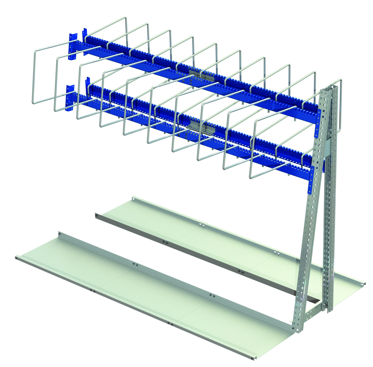 Loop storage rack, lodur standard, double-sided add-on section, w=2700, h=2000, incl. 20 dividers Loop storage rack, lodur standard, double-sided add-on section, w=2700, h=2000, incl. 20 dividers