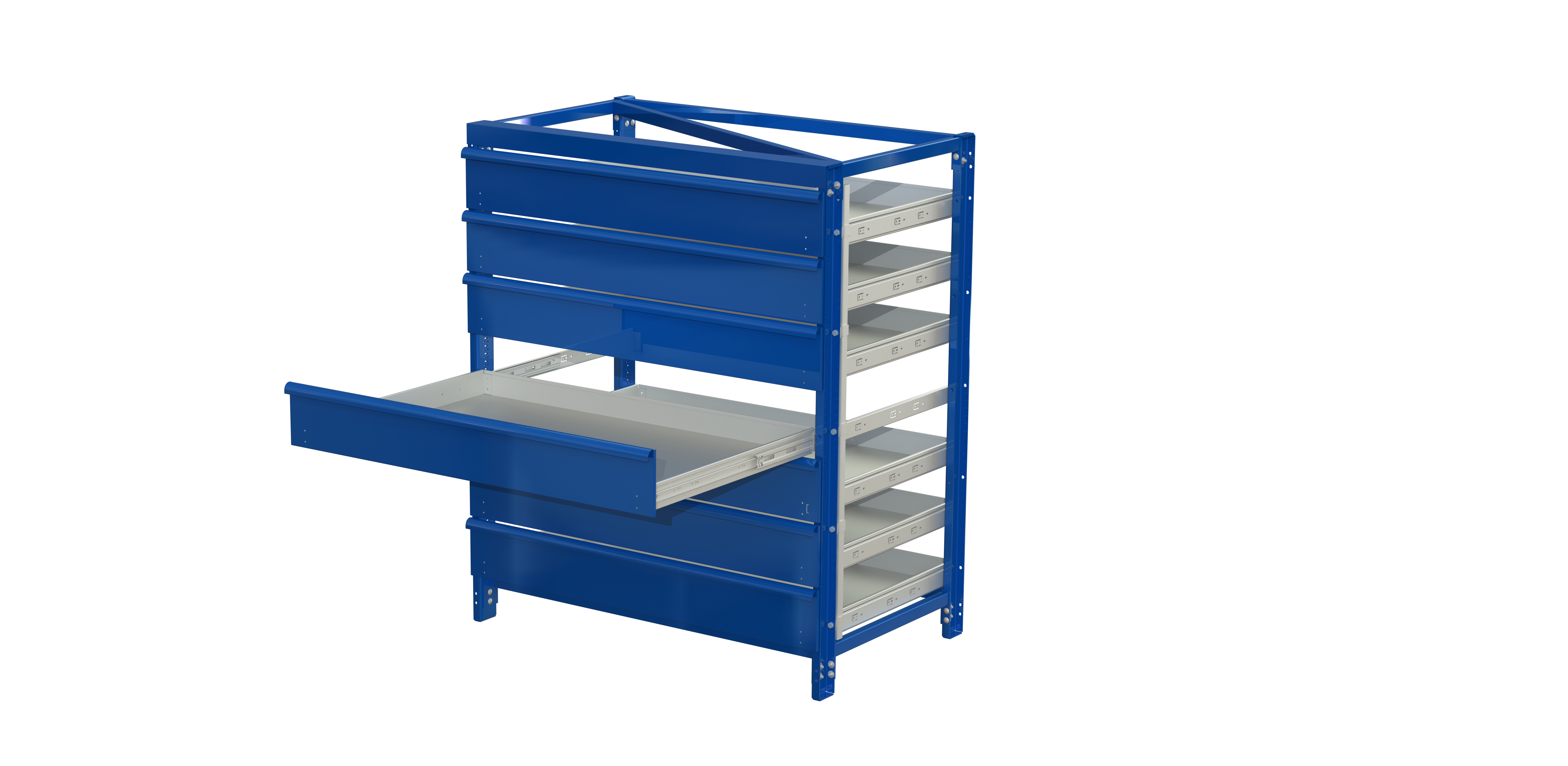 Industribyrå light, långsideshanterad, 100% utdrag, 75 kg, 7 hyllor