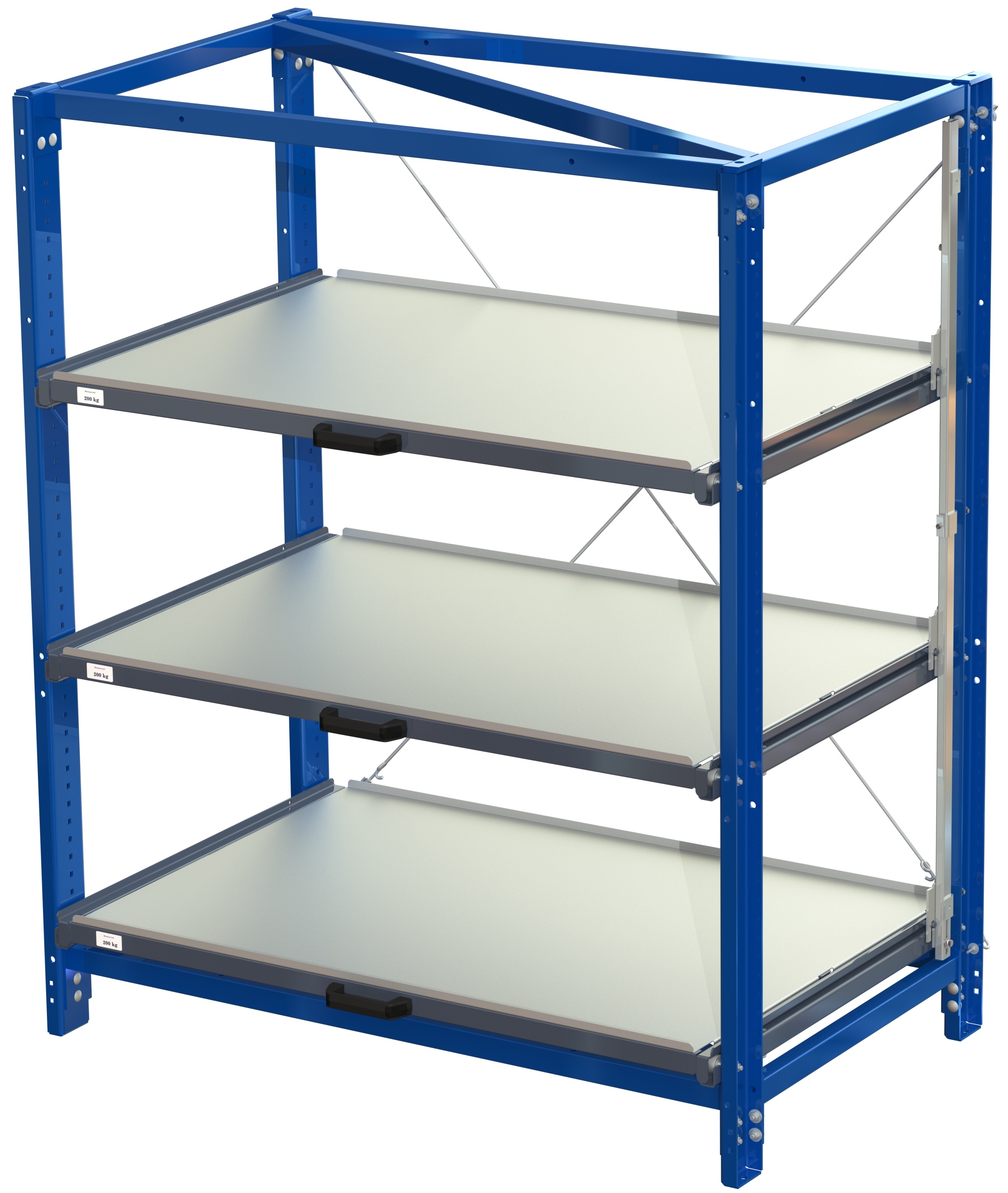 Compact storage unit with shelf lock, long-side forward, 70% extension, 200kg load capacity, 3 shelves - image 2
