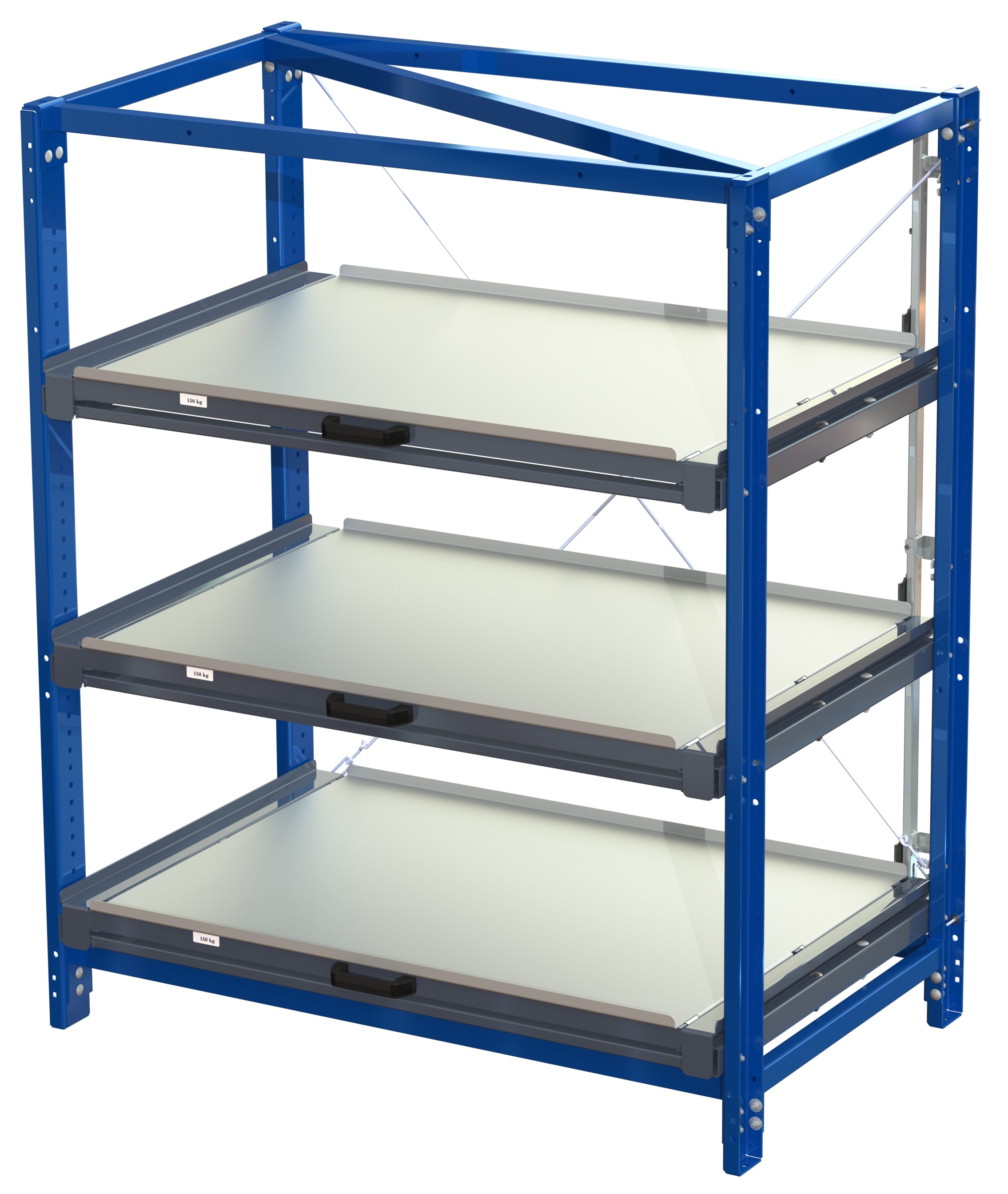 Kompakt förvaringsenhet med hylllås, långsidan framåt, 100 % utdragbar, 150 kg lastkapacitet, 3 hyllplan - image 2