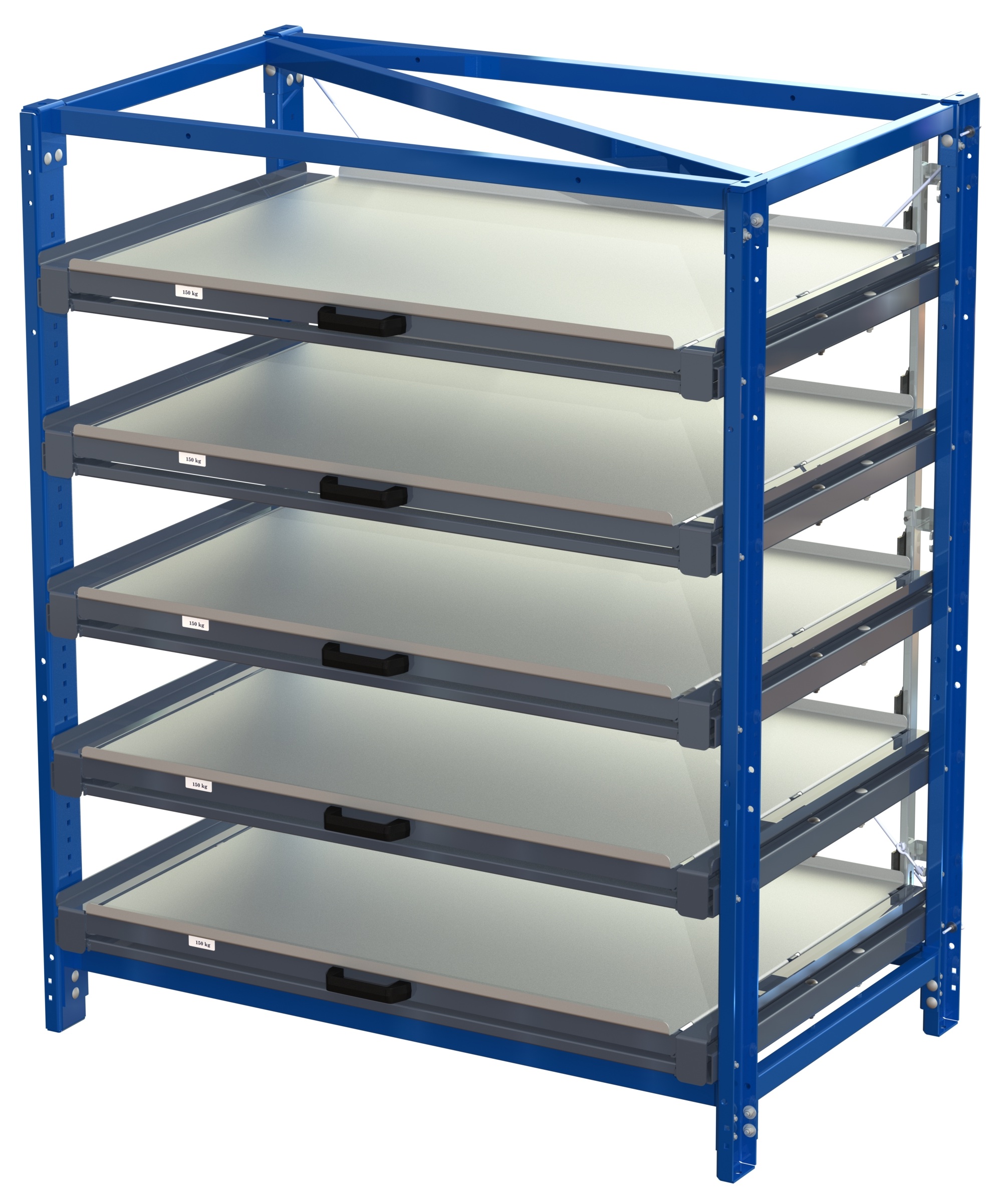 Kompakt förvaringsenhet med hylllås, långsidan framåt, 100 % utdragbar, 150 kg lastkapacitet, 5 hyllplan - image 2
