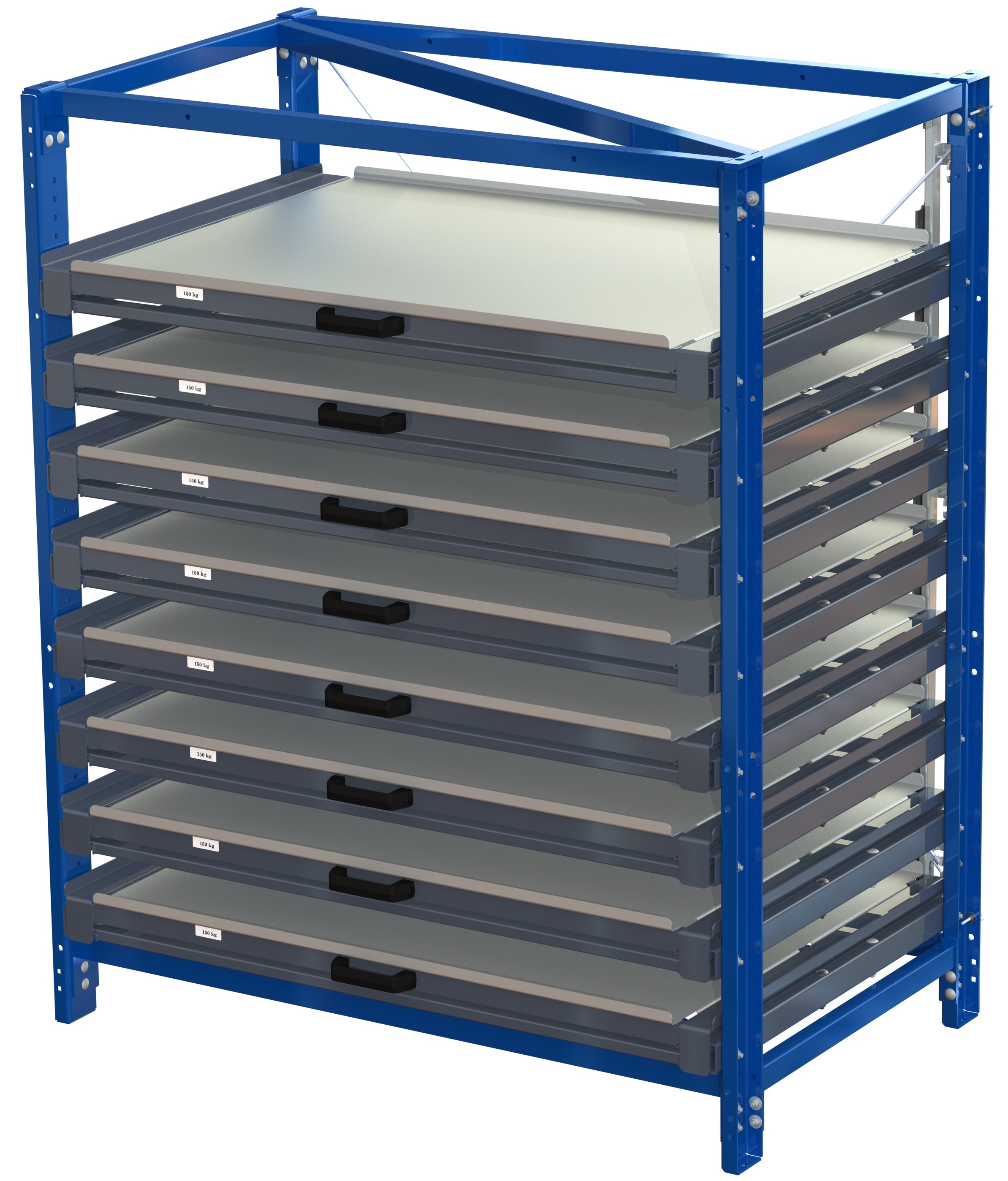 Kompakt förvaringsenhet med hylllås, långsidan framåt, 100 % utdragbar, 150 kg lastkapacitet, 8 hyllplan - image 2