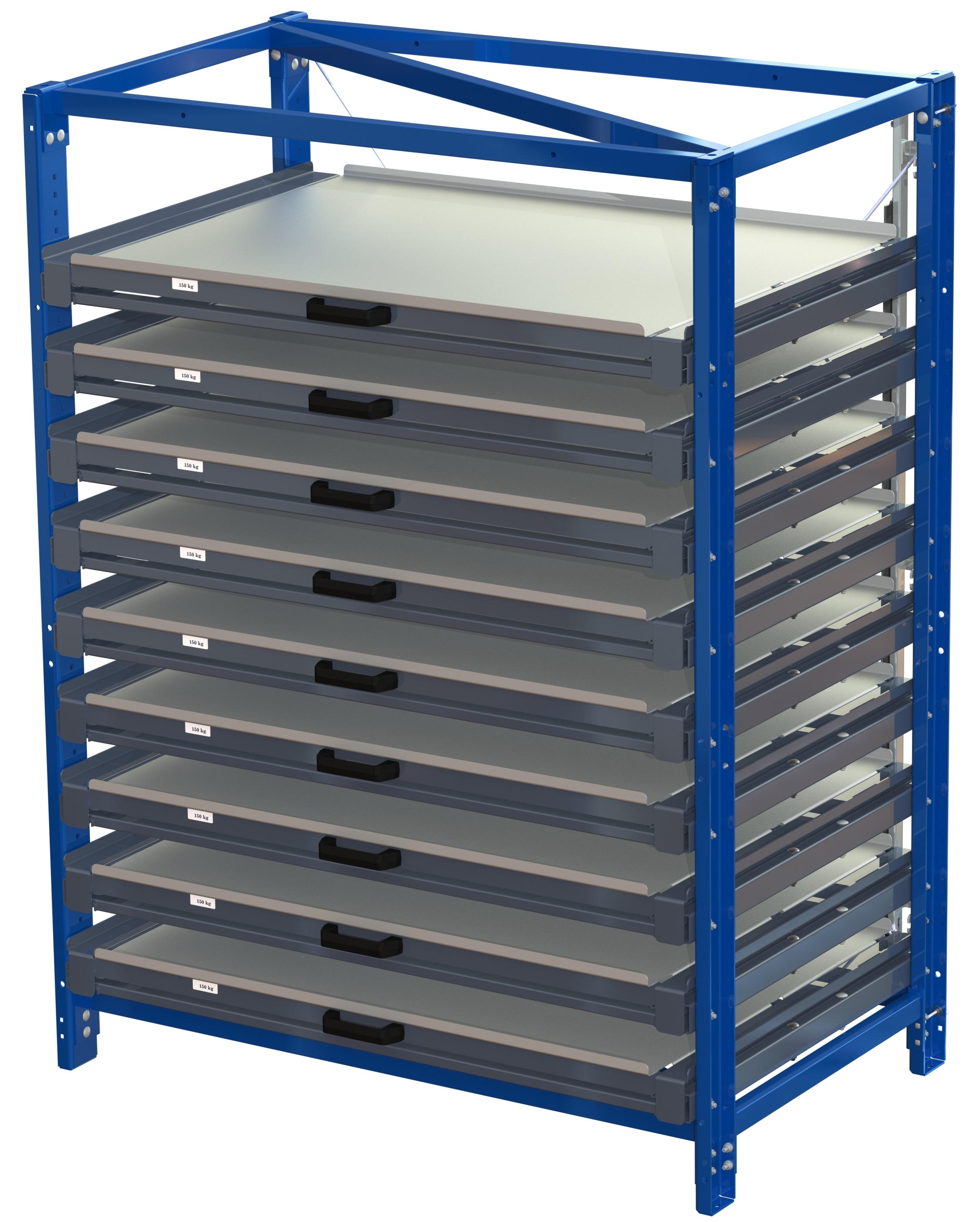 Compact storage unit with shelf lock, long-side forward, 100% extension,150kg load capacity, 9 shelves - image 2