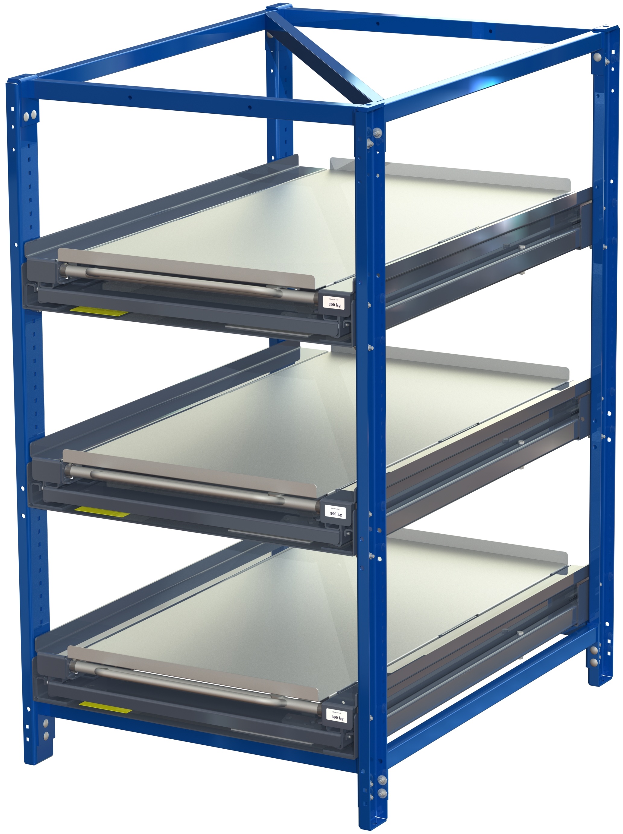 Kompakt förvaringsenhet utan hylllås, kortsidan framåt, 100 % utdragbar, 300 kg lastkapacitet, 3 hyllplan - image 2