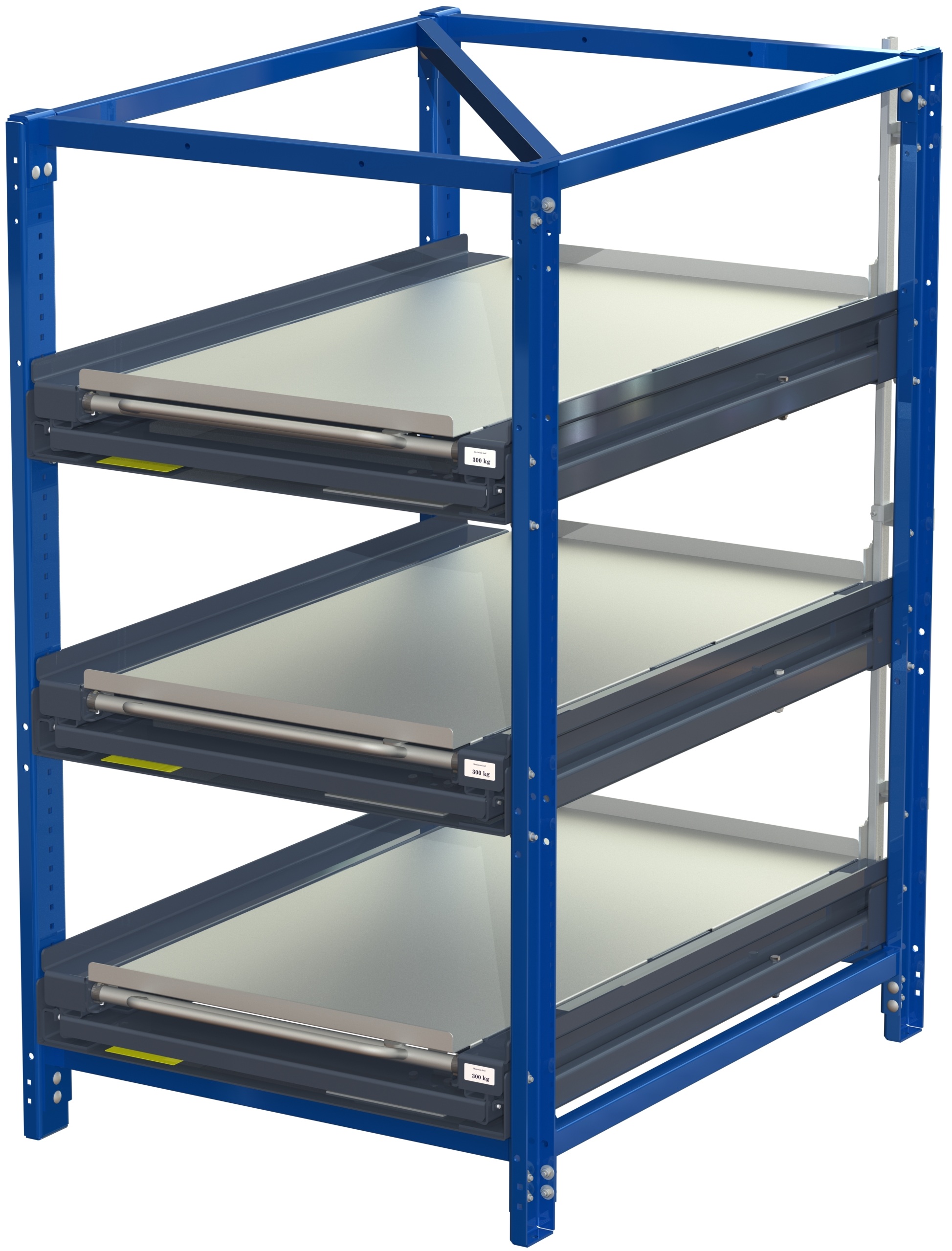 Kompakt förvaringsenhet med hylllås, kortsidan framåt, 100 % utdragbar, 300 kg lastkapacitet, 3 hyllplan - image 2