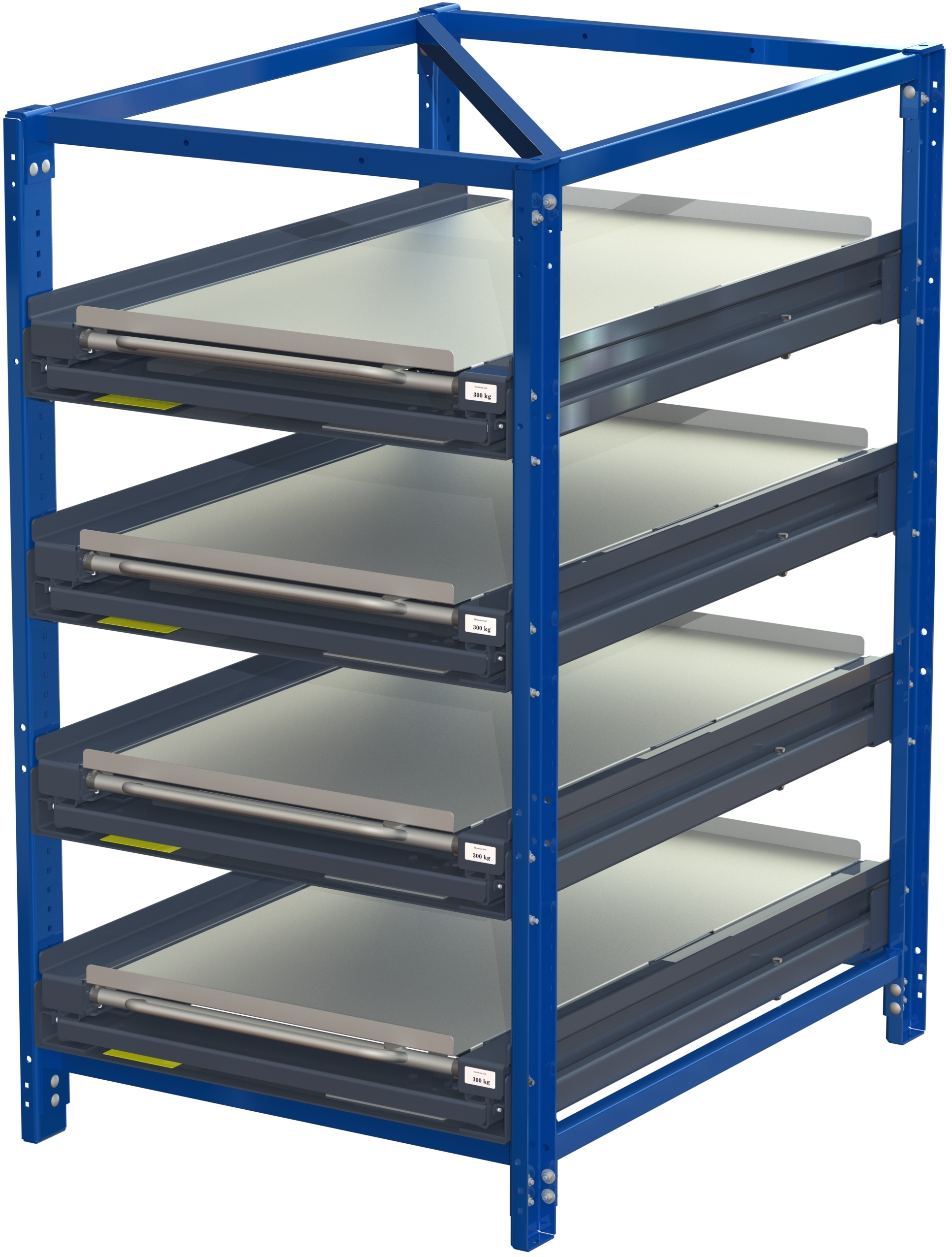 Kompakt förvaringsenhet utan hylllås, kortsidan framåt, 100 % utdragbar, 300 kg lastkapacitet, 4 hyllplan - image 2