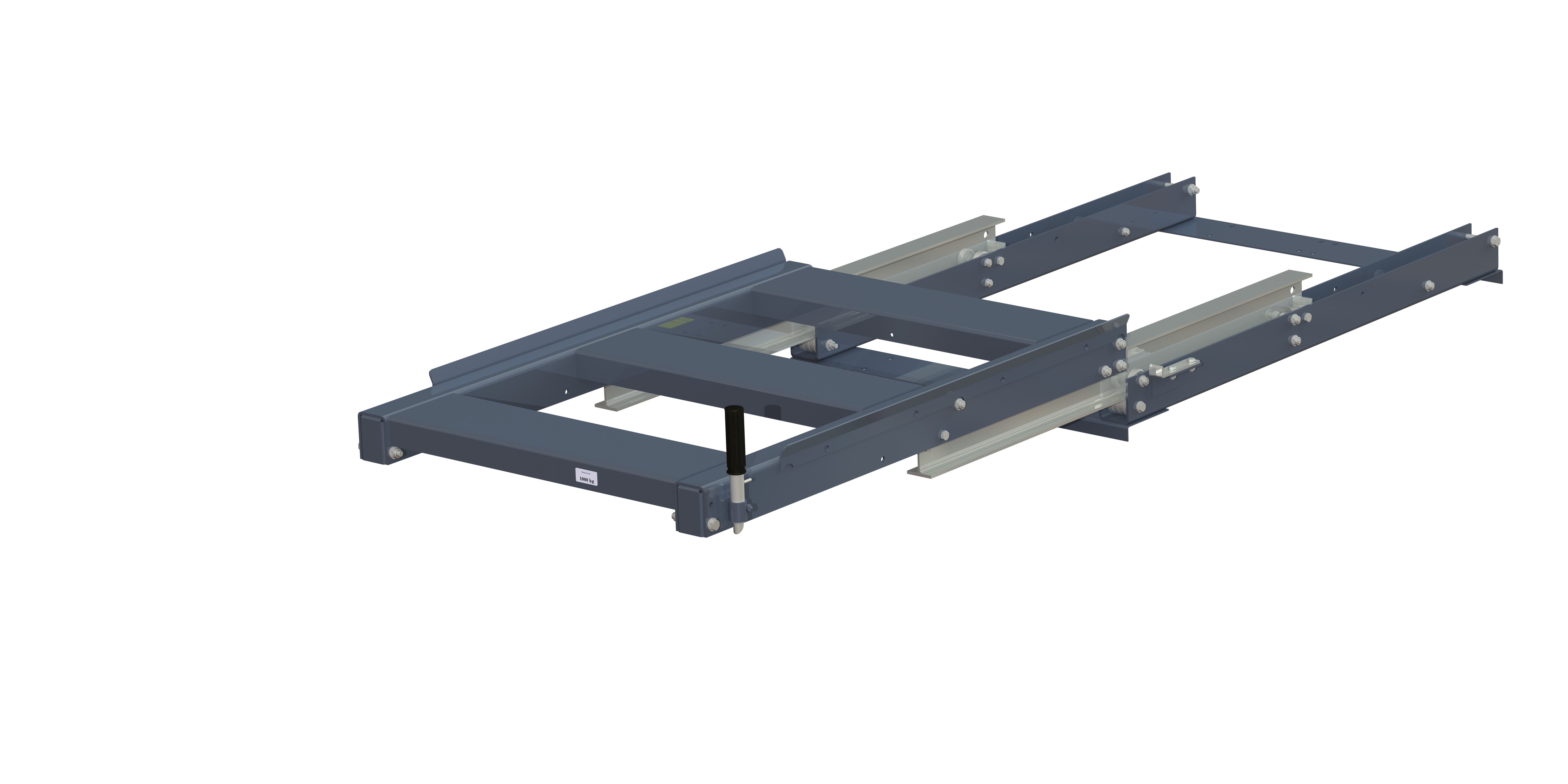 Pull-out unit for pallet rack with 100% extension ,1000 kg load capacity, front-loaded, short-side handled eur-pallet, standard handle h=200 mm