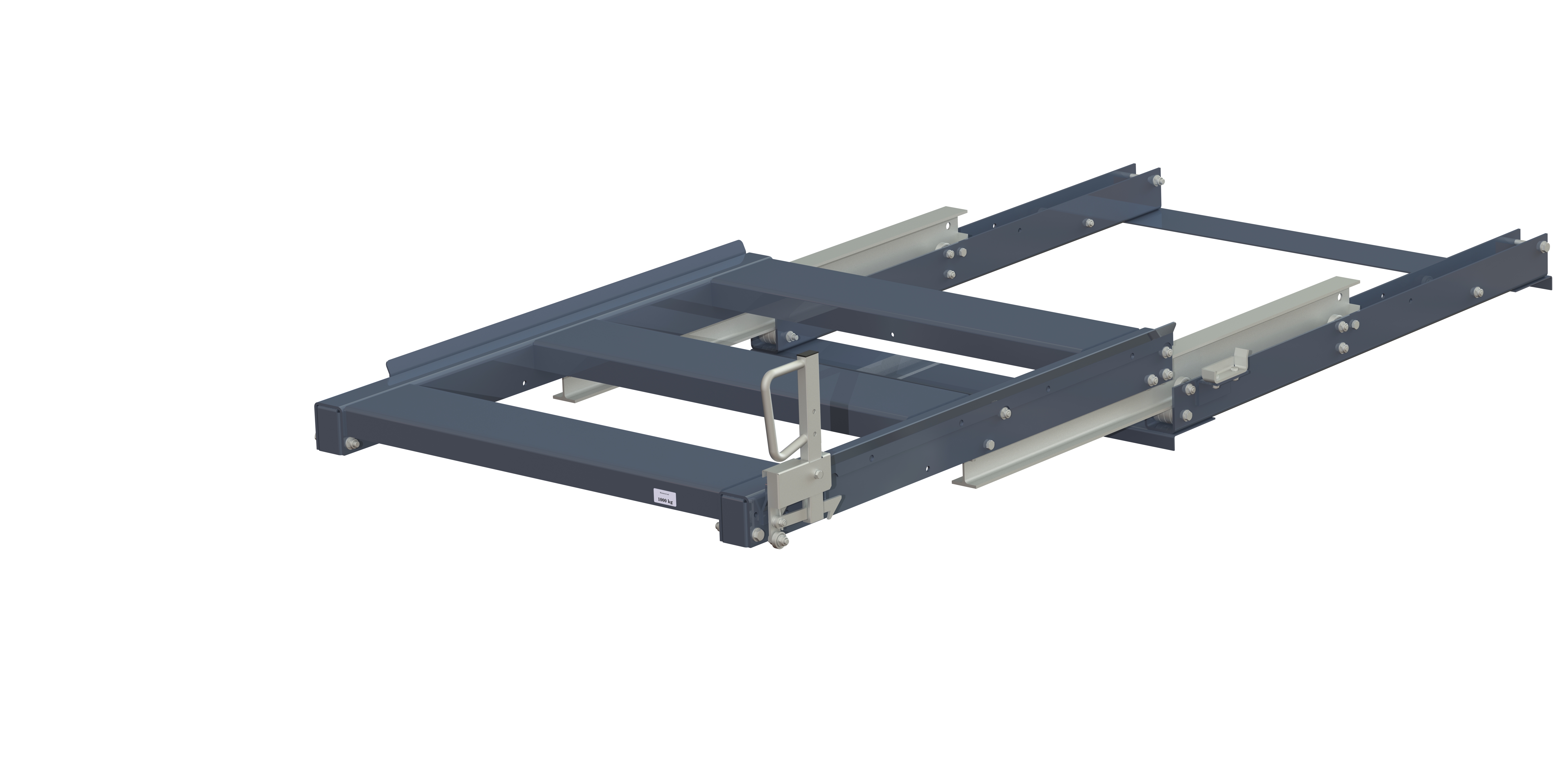 Pull-out unit for pallet rack with 100% extension ,1000 kg load capacity, front-loaded, short-side handled fin-pallet, easy action™ handle. H=330 mm