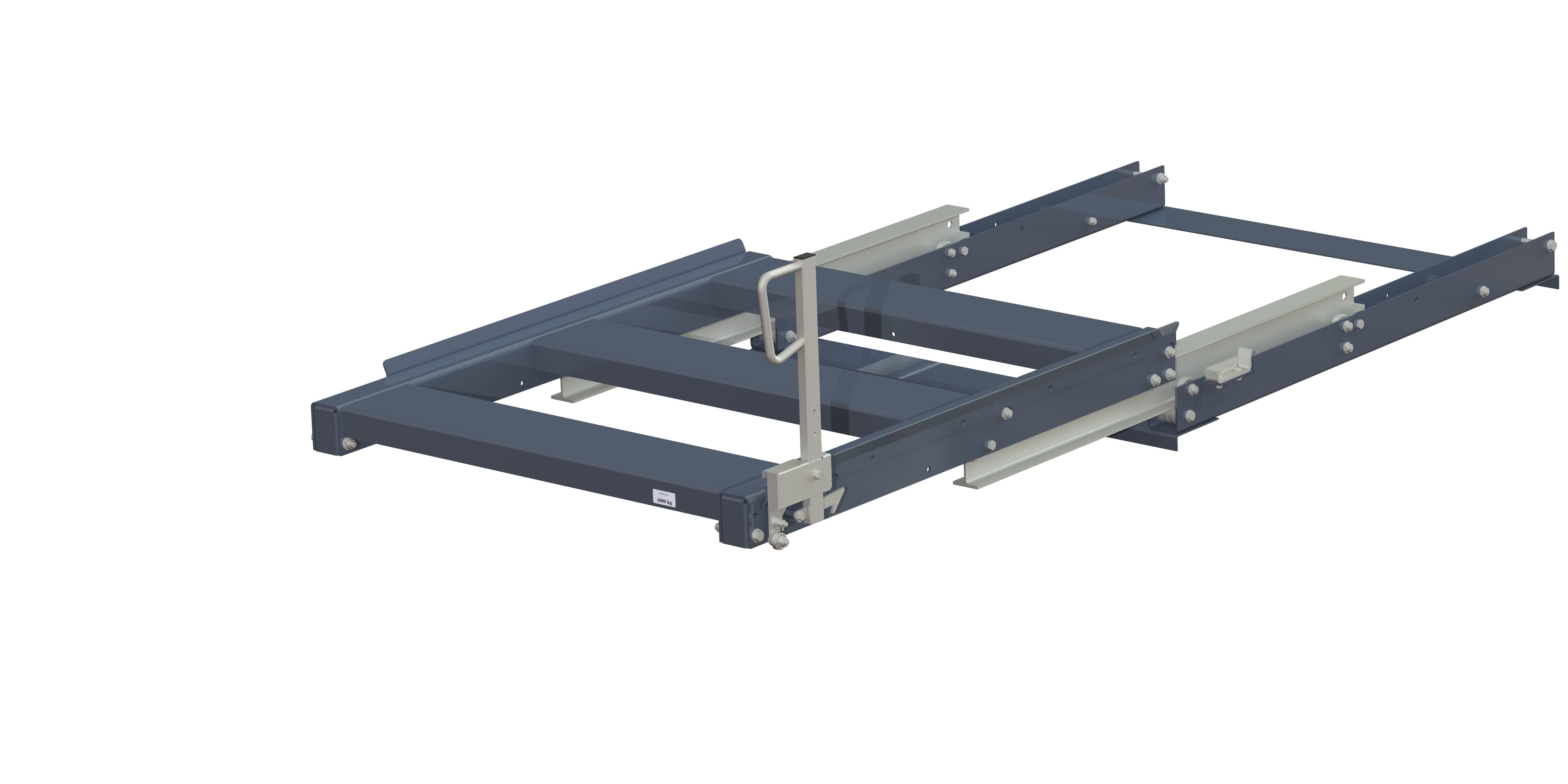 Pull-out unit for pallet rack with 100% extension ,1000 kg load capacity, rear-loaded, short-side handled fin-pallet, easy action™ handle. H=500 mm
