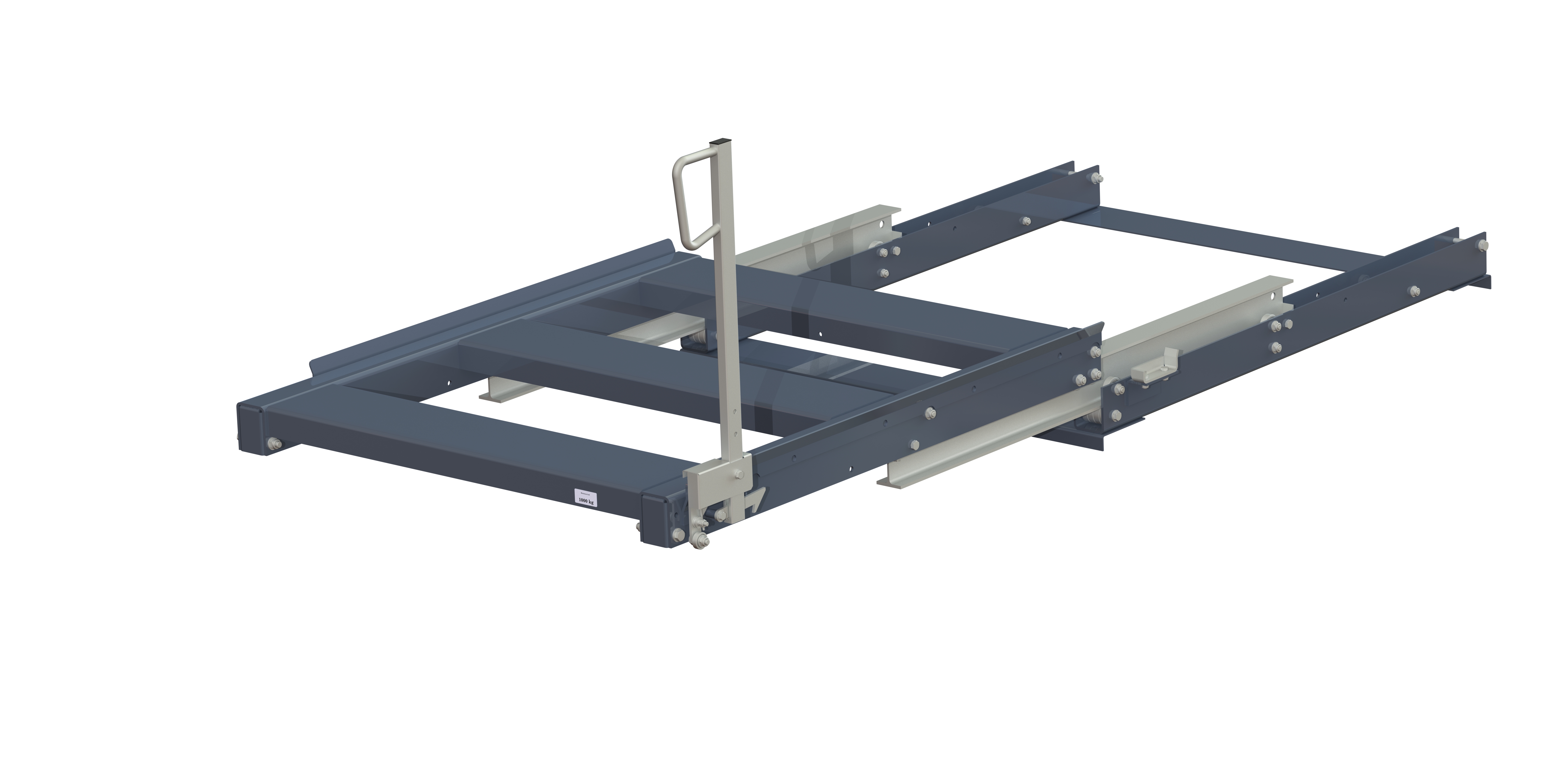 Pull-out unit for pallet rack with 100% extension ,1000 kg load capacity, rear-loaded, short-side handled fin-pallet, easy action™ handle. H=700 mm Pull-out unit for pallet rack with 100% extension ,1000 kg load capacity, rear-loaded, short-side handled fin-pallet, easy action™ handle. H=700 mm