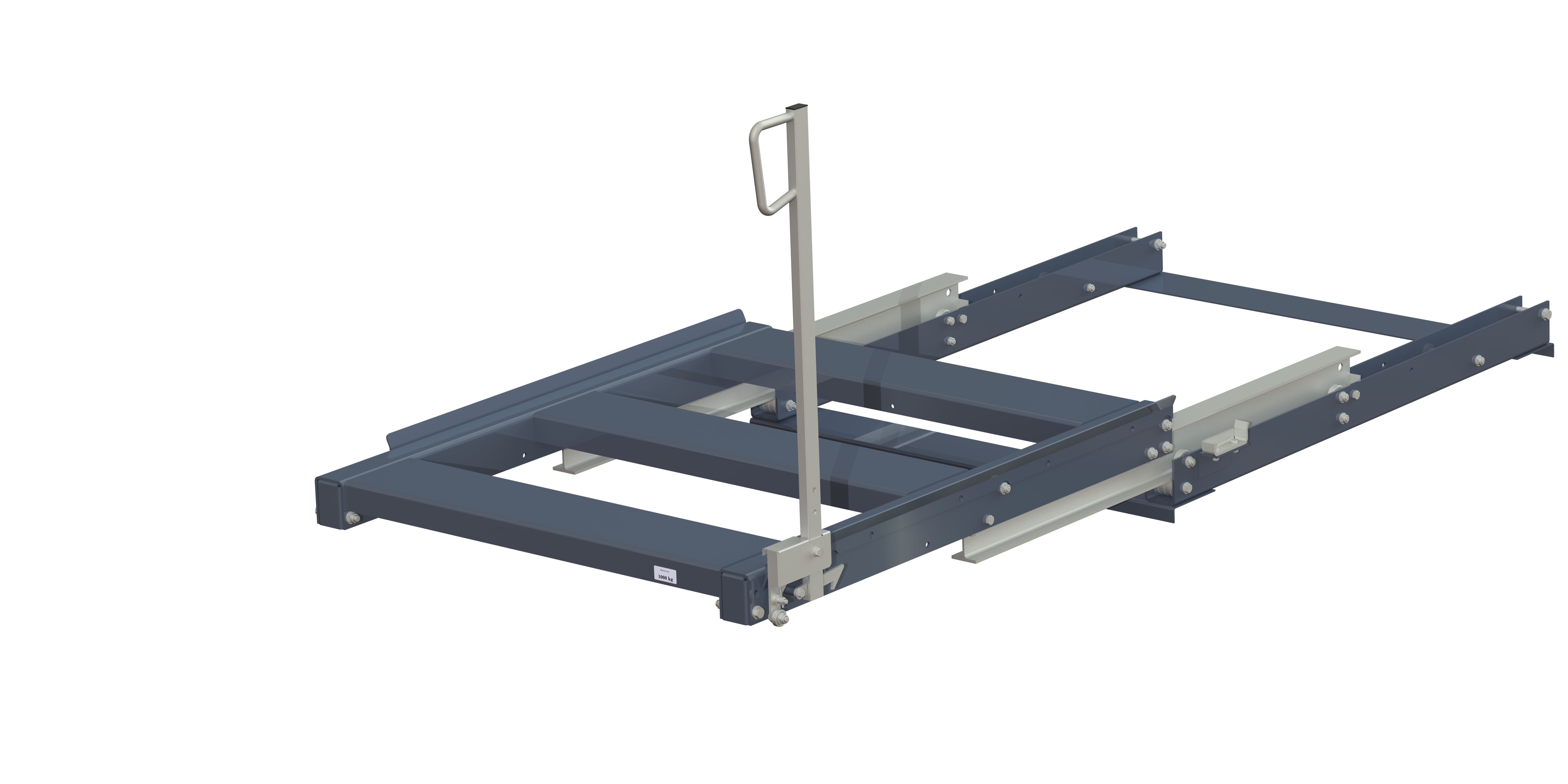 Pull-out unit for pallet rack with 100% extension ,1000 kg load capacity, rear-loaded, short-side handled fin-pallet, easy action™ handle. H=900 mm