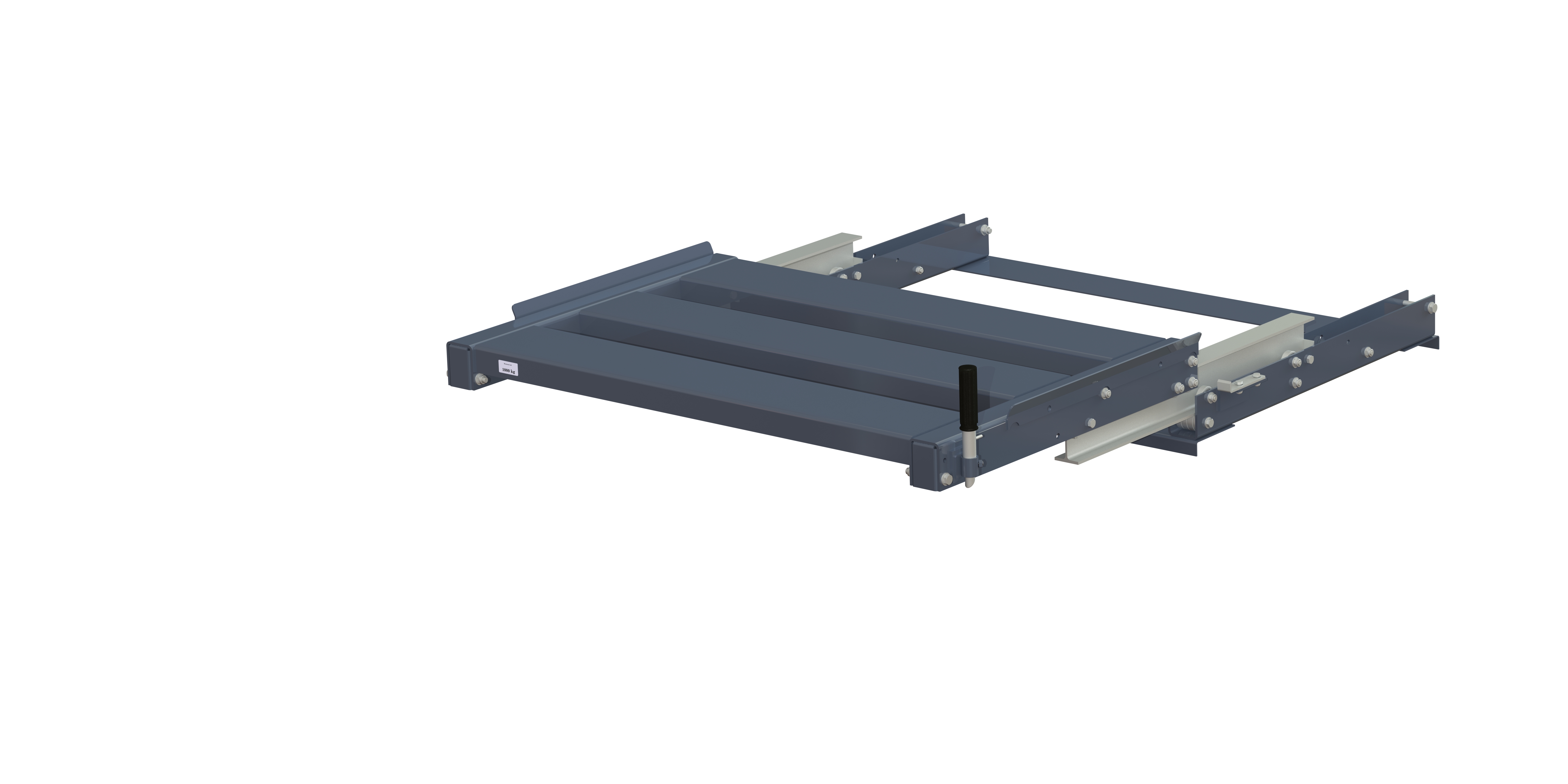 Pull-out unit for pallet rack with 100% extension ,1000 kg load capacity, front-loaded, long-side handled eur-pallet, standard handle h=200 mm Pull-out unit for pallet rack with 100% extension ,1000 kg load capacity, front-loaded, long-side handled eur-pallet, standard handle h=200 mm