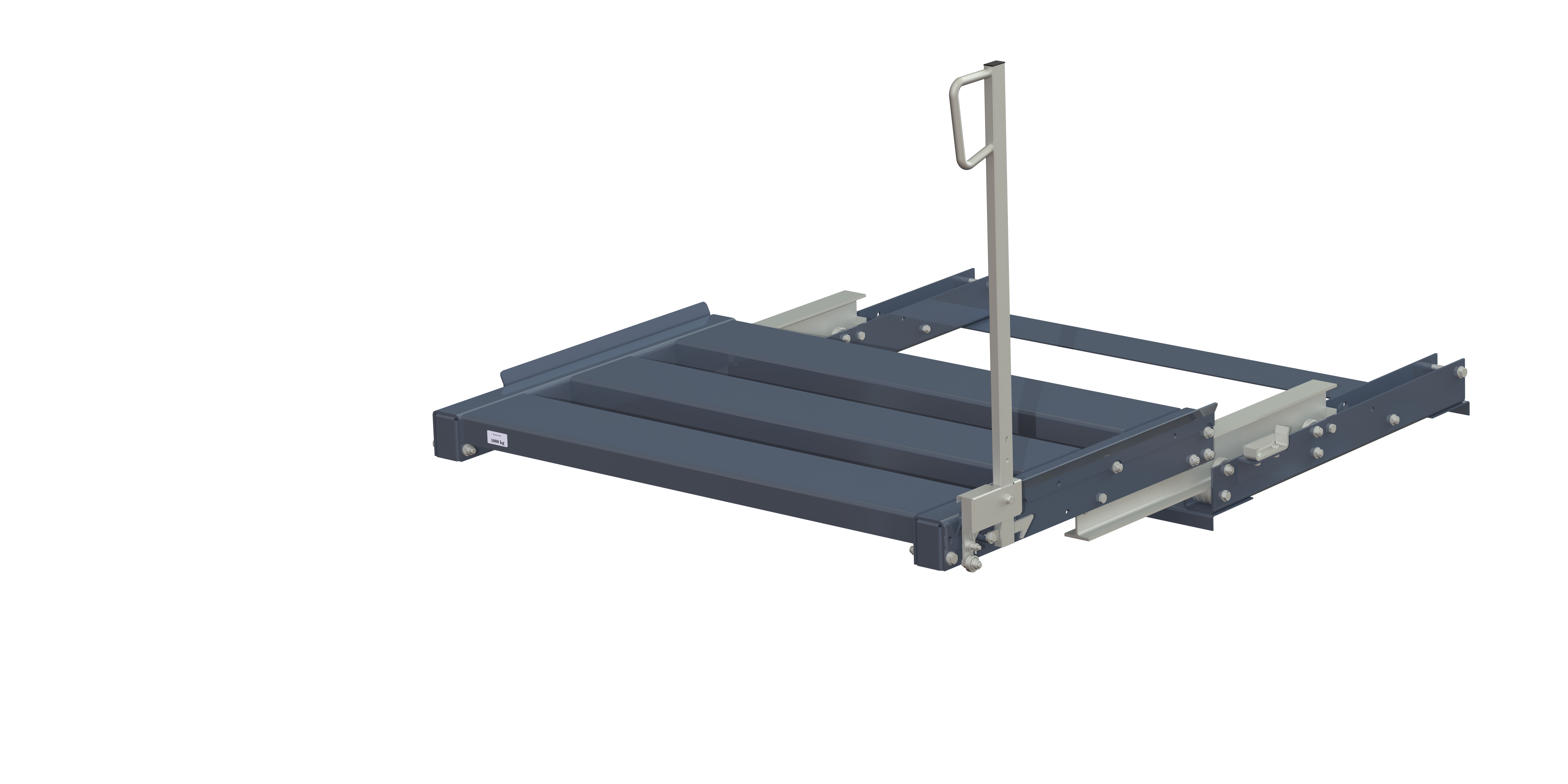 Pull-out unit for pallet rack with 100% extension ,1000 kg load capacity, rear-loaded, long-side handled eur-pallet, easy action™ handle. H=900 mm