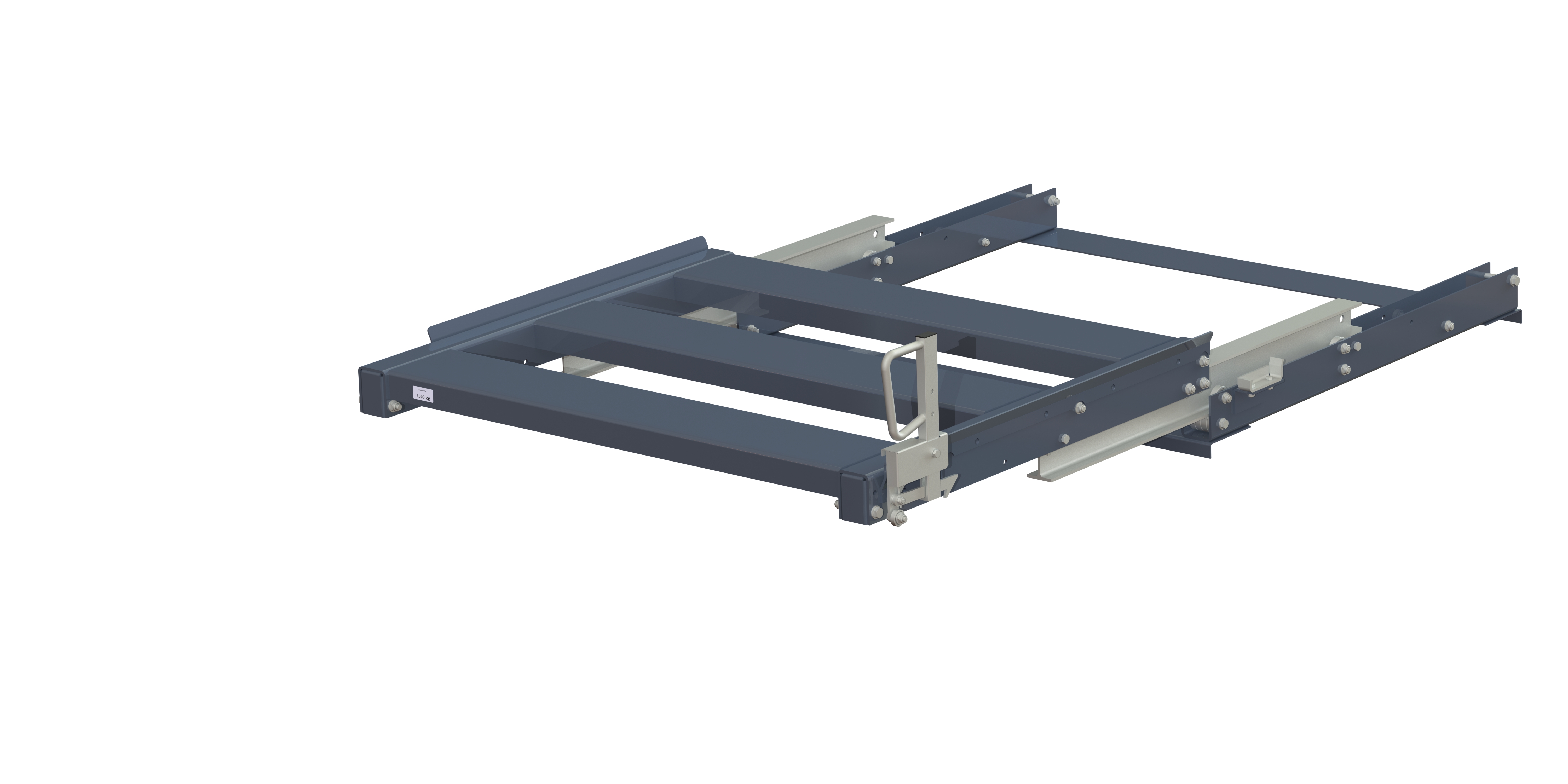 Pull-out unit for pallet rack with 100% extension ,1000 kg load capacity, front-loaded, long-side handled fin-pallet, easy action™ handle. H=330 mm