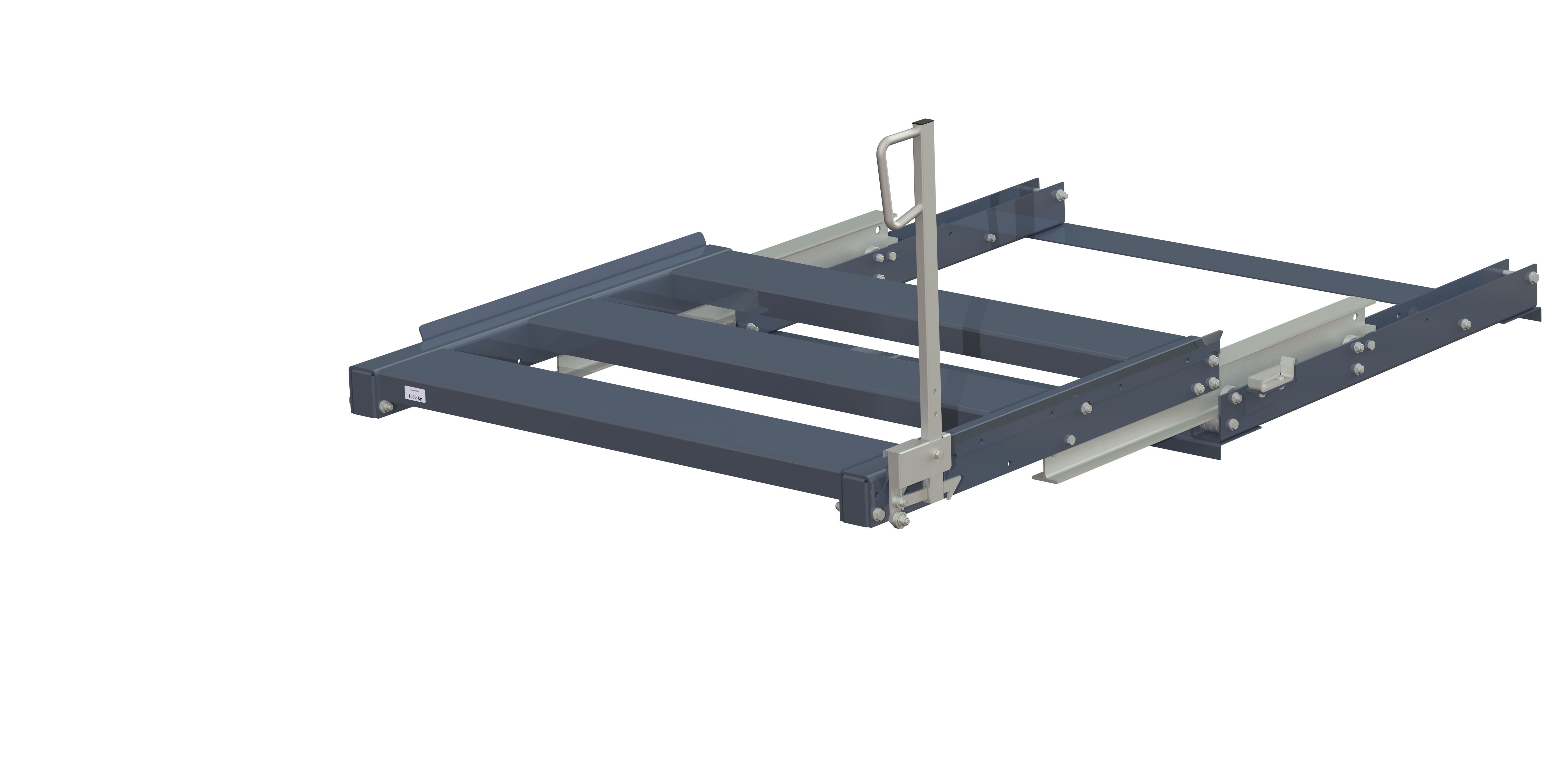 Pull-out unit for pallet rack with 100% extension ,1000 kg load capacity, front-loaded, long-side handled fin-pallet, easy action™ handle. H=700 mm Pull-out unit for pallet rack with 100% extension ,1000 kg load capacity, front-loaded, long-side handled fin-pallet, easy action™ handle. H=700 mm