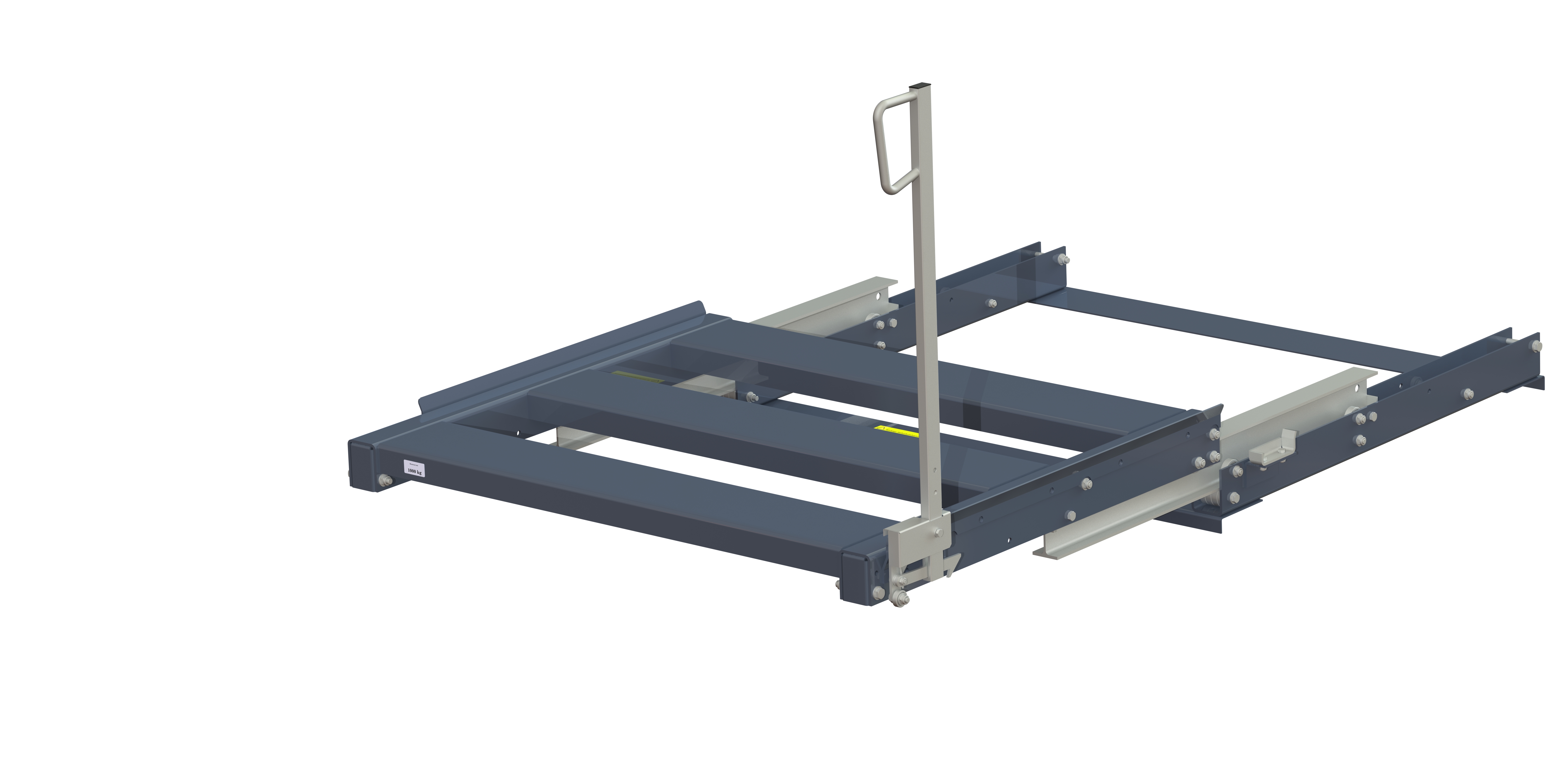 Pull-out unit for pallet rack with 100% extension ,1000 kg load capacity, front-loaded, long-side handled fin-pallet, easy action™ handle. H=900 mm Pull-out unit for pallet rack with 100% extension ,1000 kg load capacity, front-loaded, long-side handled fin-pallet, easy action™ handle. H=900 mm