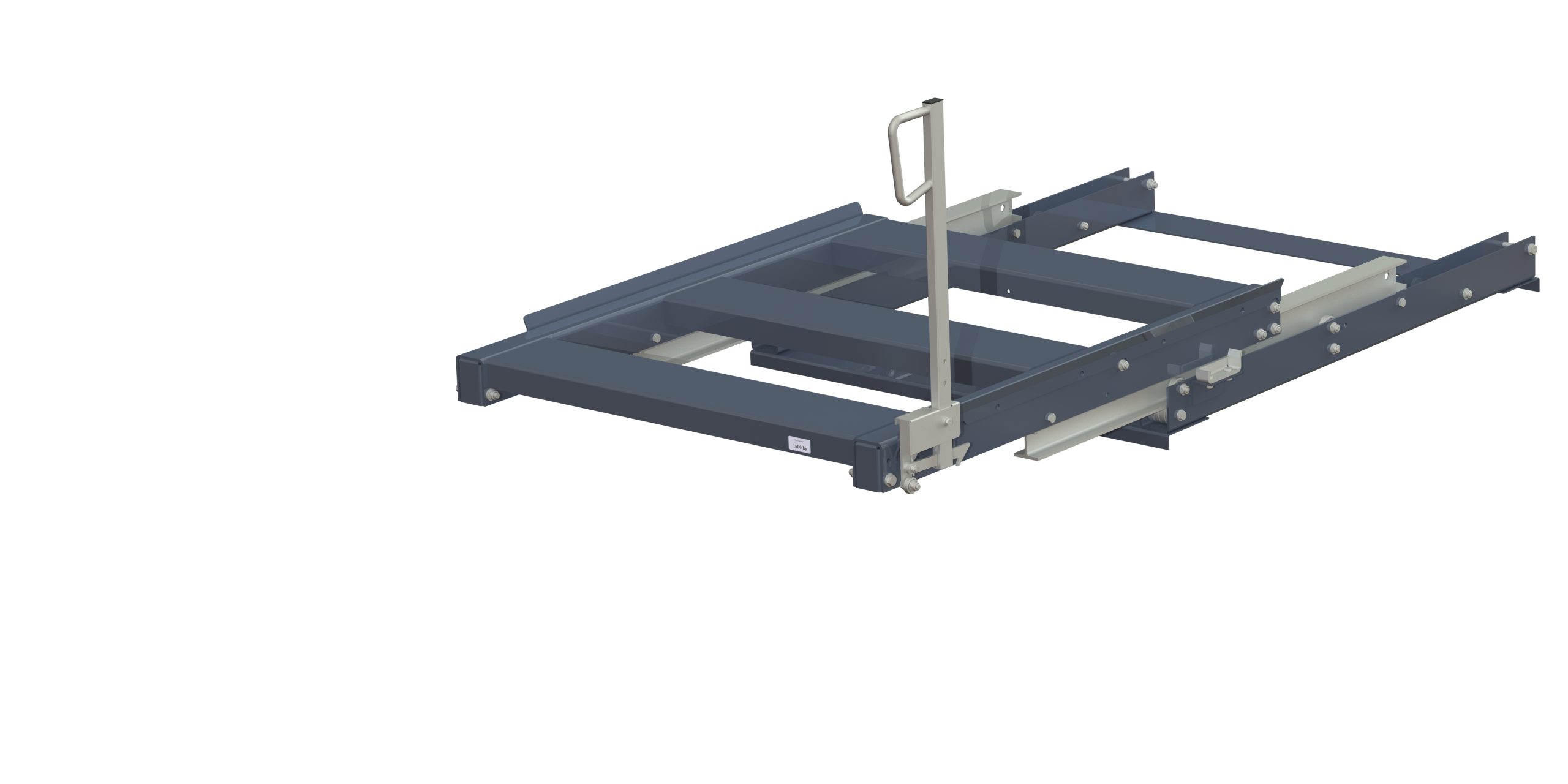 Pull-out unit for pallet rack with 70% extension ,1500 kg load capacity, front-loaded, short-side handled fin-pallet, easy action™ handle. H=700 mm