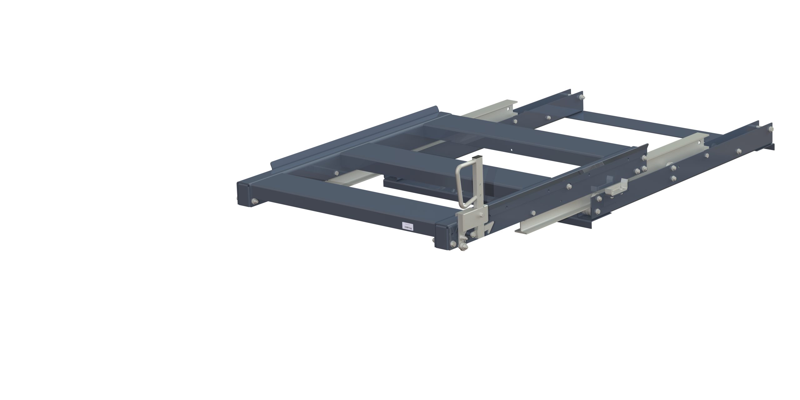 Pull-out unit for pallet rack with 100% extension ,1000 kg load capacity, rear-loaded, short-side handled fin-pallet, easy action™ handle. H=330 mm Pull-out unit for pallet rack with 100% extension ,1000 kg load capacity, rear-loaded, short-side handled fin-pallet, easy action™ handle. H=330 mm