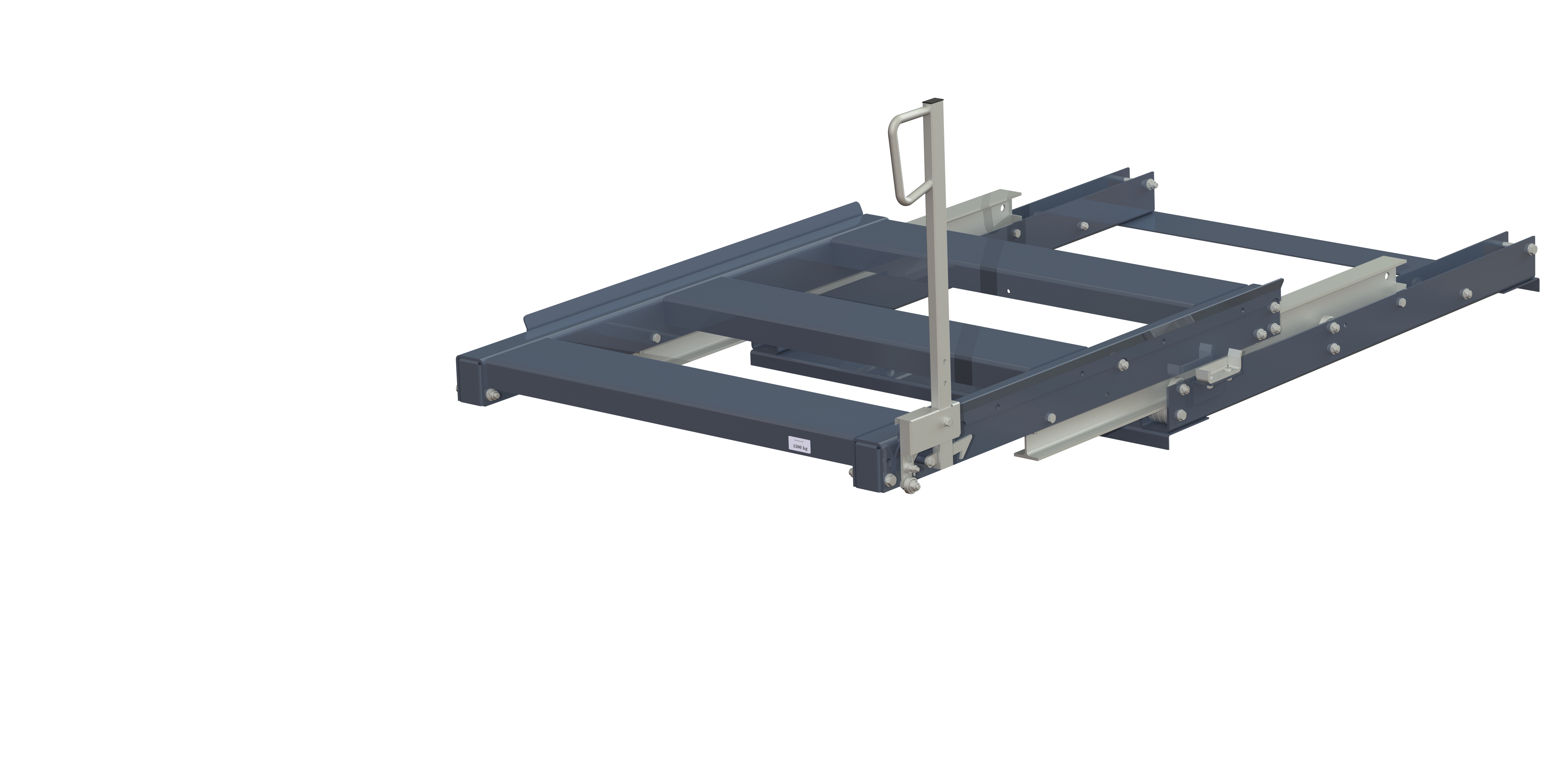 Pull-out unit for pallet rack with 100% extension ,1000 kg load capacity, rear-loaded, short-side handled fin-pallet, easy action™ handle. H=700 mm Pull-out unit for pallet rack with 100% extension ,1000 kg load capacity, rear-loaded, short-side handled fin-pallet, easy action™ handle. H=700 mm
