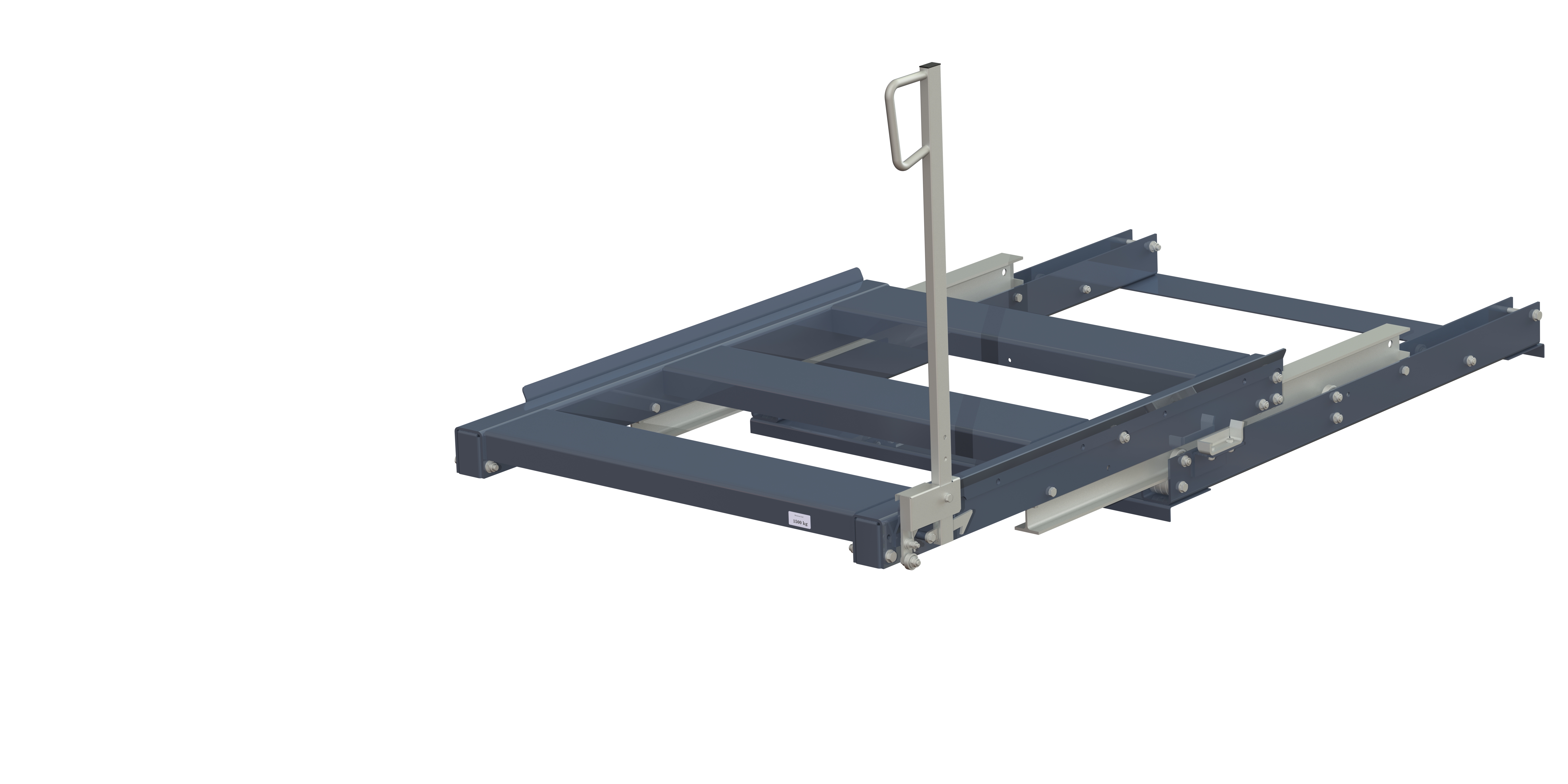 Pull-out unit for pallet rack with 100% extension ,1000 kg load capacity, rear-loaded, short-side handled fin-pallet, easy action™ handle. H=900 mm Pull-out unit for pallet rack with 100% extension ,1000 kg load capacity, rear-loaded, short-side handled fin-pallet, easy action™ handle. H=900 mm