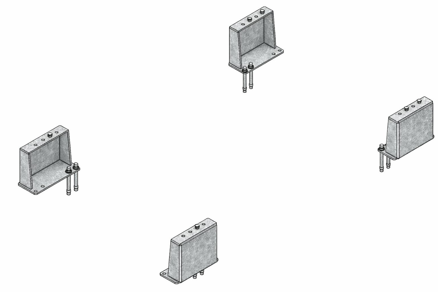 Galvanized steel feet for beam-mounted pull-out units, 150 mm height, along-mounted design